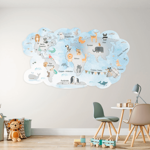 Vinilo Mapa Animales Acuarela