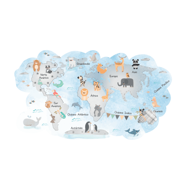 Vinilo Mapa Animales Acuarela - Imagen 3
